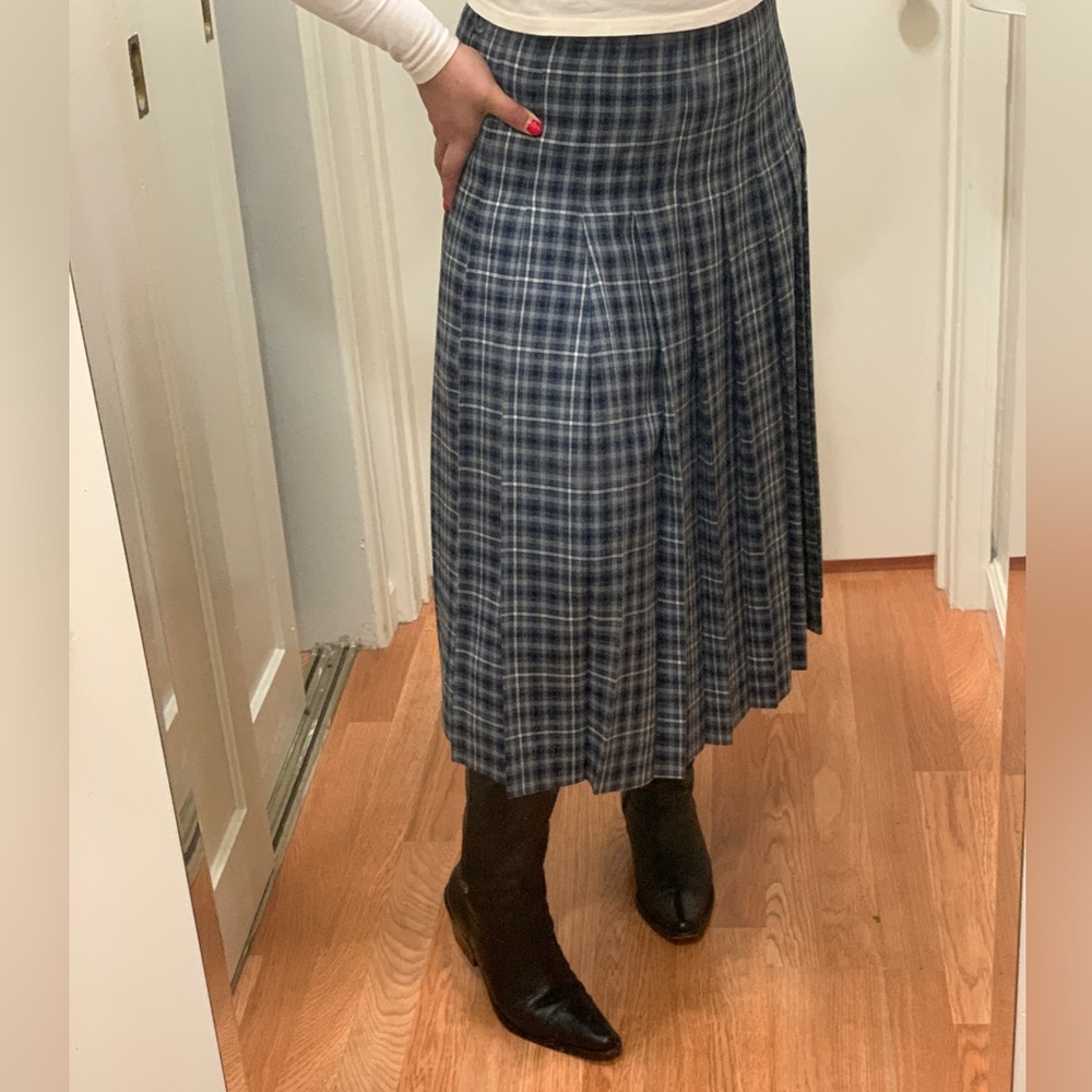 L.L. Bean 100% Wool Pleated Plaid Skirt size 12 Petite Women